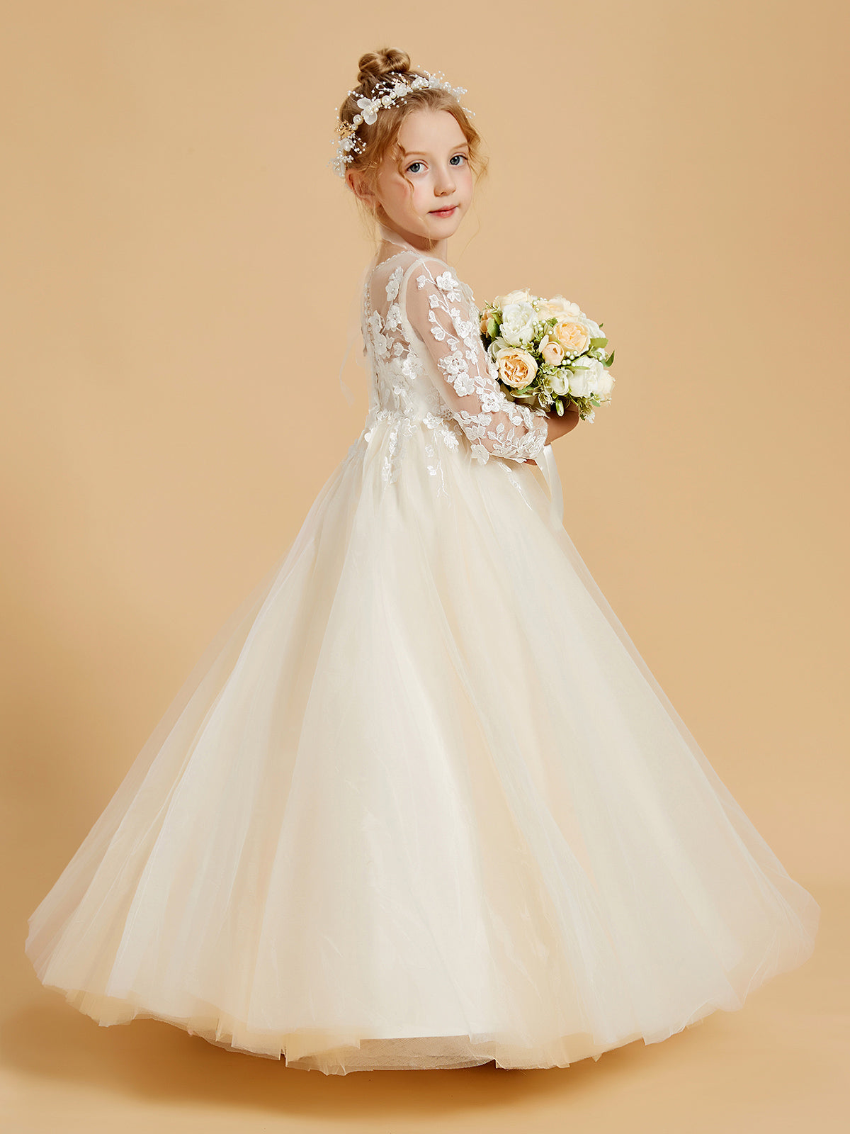BessDress Long Sleeve Flower Girl Dress With Sequins - Holiday Party Dress BD410 - View #9
