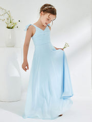 Sleeveless V-neck A-line Junior Bridesmaid Dresses Sky Blue