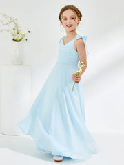 Sleeveless V-neck A-line Junior Bridesmaid Dresses Sky Blue