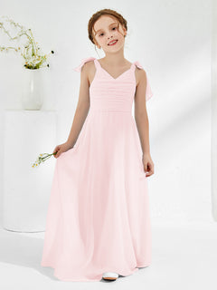 Sleeveless V-neck A-line Junior Bridesmaid Dresses Blushing Pink