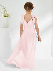 Sleeveless V-neck A-line Junior Bridesmaid Dresses Blushing Pink