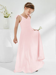 Sleeveless V-neck A-line Junior Bridesmaid Dresses Blushing Pink