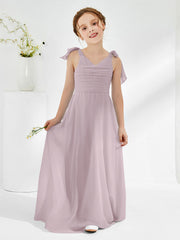 Sleeveless V-neck A-line Junior Bridesmaid Dresses Dusk