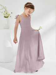 Sleeveless V-neck A-line Junior Bridesmaid Dresses Dusk