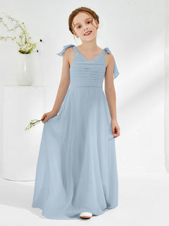 Sleeveless V-neck A-line Junior Bridesmaid Dresses Dusty Blue