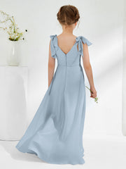 Sleeveless V-neck A-line Junior Bridesmaid Dresses Dusty Blue