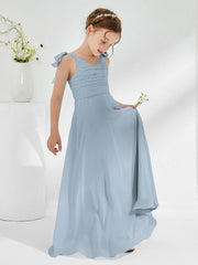 Sleeveless V-neck A-line Junior Bridesmaid Dresses Dusty Blue