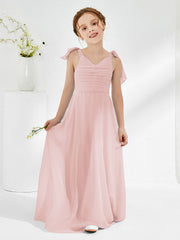 Sleeveless V-neck A-line Junior Bridesmaid Dresses Dusty Rose