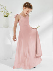 Sleeveless V-neck A-line Junior Bridesmaid Dresses Dusty Rose