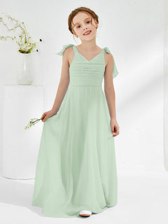 Sleeveless V-neck A-line Junior Bridesmaid Dresses Dusty Sage