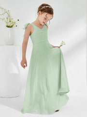 Sleeveless V-neck A-line Junior Bridesmaid Dresses Dusty Sage