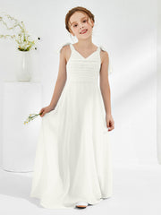 Sleeveless V-neck A-line Junior Bridesmaid Dresses Ivory