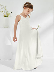 Sleeveless V-neck A-line Junior Bridesmaid Dresses Ivory