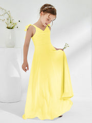 Sleeveless V-neck A-line Junior Bridesmaid Dresses Lemon