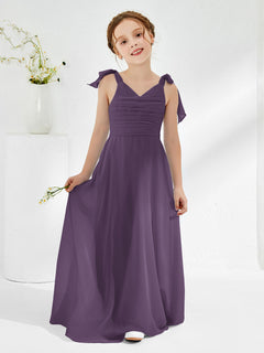 Sleeveless V-neck A-line Junior Bridesmaid Dresses Plum