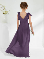 Sleeveless V-neck A-line Junior Bridesmaid Dresses Plum