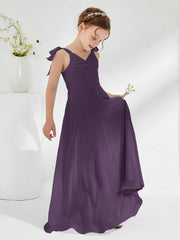 Sleeveless V-neck A-line Junior Bridesmaid Dresses Plum