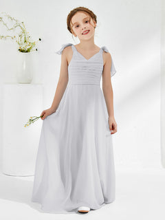 Sleeveless V-neck A-line Junior Bridesmaid Dresses Silver