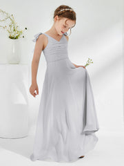 Sleeveless V-neck A-line Junior Bridesmaid Dresses Silver