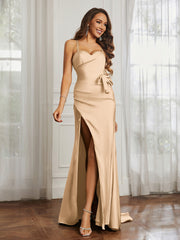 Sweetheart Neckline Spaghetti Straps Dress WIth Belt Champagne