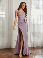Sweetheart Neckline Spaghetti Straps Dress WIth Belt Dusk Plus Size