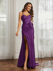 Sweetheart Neckline Spaghetti Straps Dress WIth Belt Grape Plus Size