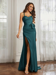 Sweetheart Neckline Spaghetti Straps Dress WIth Belt Peacock Plus Size