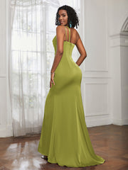 One Shoulder Backless Pleated Dress With Slit Clover