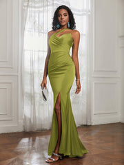 One Shoulder Backless Pleated Dress With Slit Clover