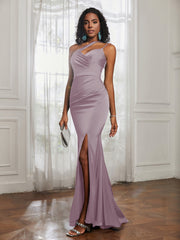 One Shoulder Backless Pleated Dress With Slit Dusk