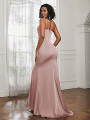 One Shoulder Backless Pleated Dress With Slit Dusty Rose
