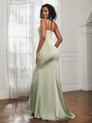 One Shoulder Backless Pleated Dress With Slit Dusty Sage Plus Size