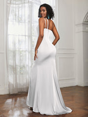 One Shoulder Backless Pleated Dress With Slit Ivory