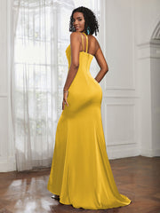 One Shoulder Backless Pleated Dress With Slit Marigold Plus Size