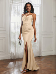 One Shoulder Backless Pleated Dress With Slit Peach Plus Size