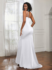 One Shoulder Backless Pleated Dress With Slit White