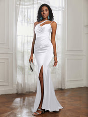 One Shoulder Backless Pleated Dress With Slit White