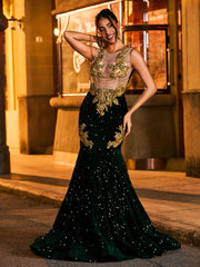 Dazzling Rhinestone-Embellished Mermaid Prom Dress Dark Green