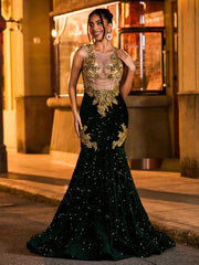 Dazzling Rhinestone-Embellished Mermaid Prom Dress Dark Green