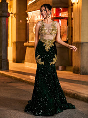 Dazzling Rhinestone-Embellished Mermaid Prom Dress Dark Green