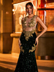 Dazzling Rhinestone-Embellished Mermaid Prom Dress Dark Green