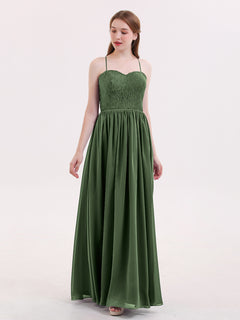 Spaghestti Strap Chiffon Dress with Sweetheart-Olive Green