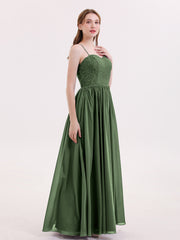 Spaghestti Strap Chiffon Dress with Sweetheart-Olive Green