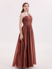 Spaghestti Strap Chiffon Dress with Sweetheart-Terracotta Plus Size