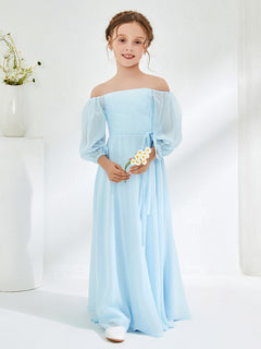 Strapless Floor-length Chiffon Junior Bridesmaid Dresses Sky Blue