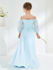 Strapless Floor-length Chiffon Junior Bridesmaid Dresses Sky Blue