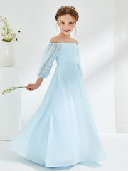Strapless Floor-length Chiffon Junior Bridesmaid Dresses Sky Blue