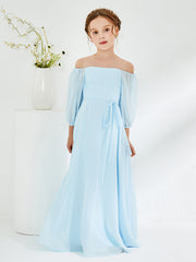 Strapless Floor-length Chiffon Junior Bridesmaid Dresses Sky Blue