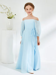 Strapless Floor-length Chiffon Junior Bridesmaid Dresses Sky Blue