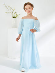 Strapless Floor-length Chiffon Junior Bridesmaid Dresses Sky Blue